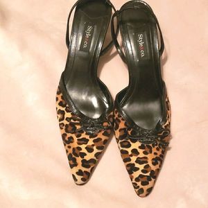 Style & Co. Blk Leopard Suede Mules SZ 7 1/2